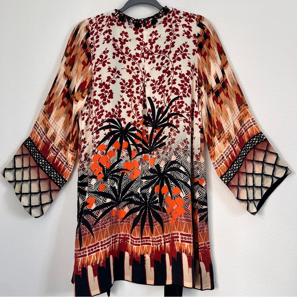 Sapphire Women's 100% Silk Beaded‎ Artsy Kimono Abstract Jacket Duster Sz XS * - Picture 2 of 16
